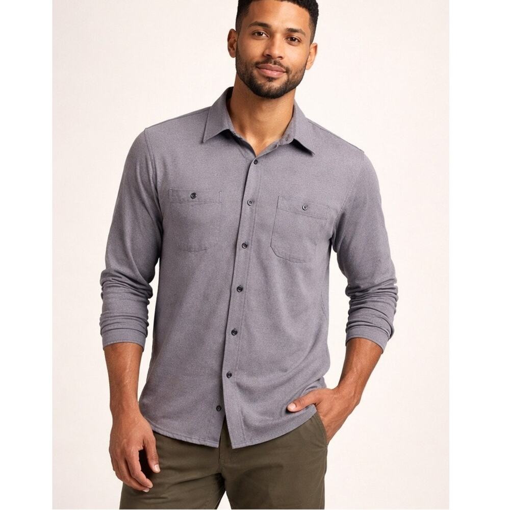 Soft Button Down Shirt Large Purple/Gray Stretch Performance Long Sleeve Casual